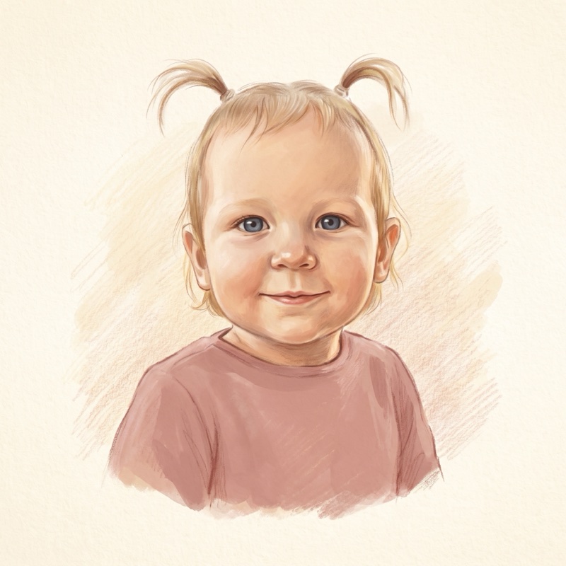 The same toddler drawn as a soft painted character